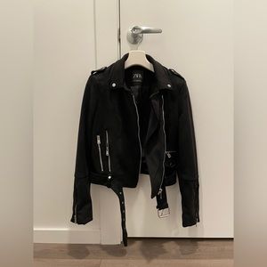 Zara Black Faux Suede Moto Biker Jacket - Sz Small